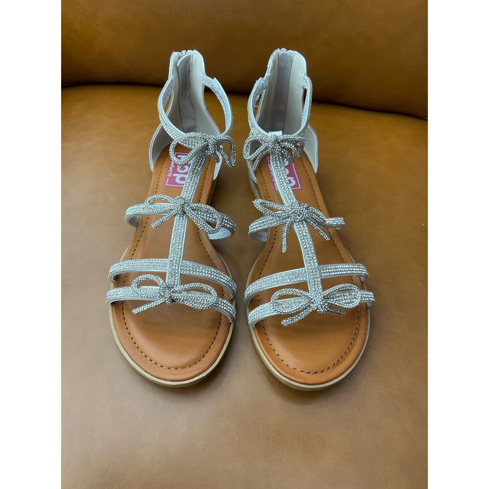 Pop Celaya Gladiator Sandals Womens 8 Silver‎ Excellent Rhinestone Bows